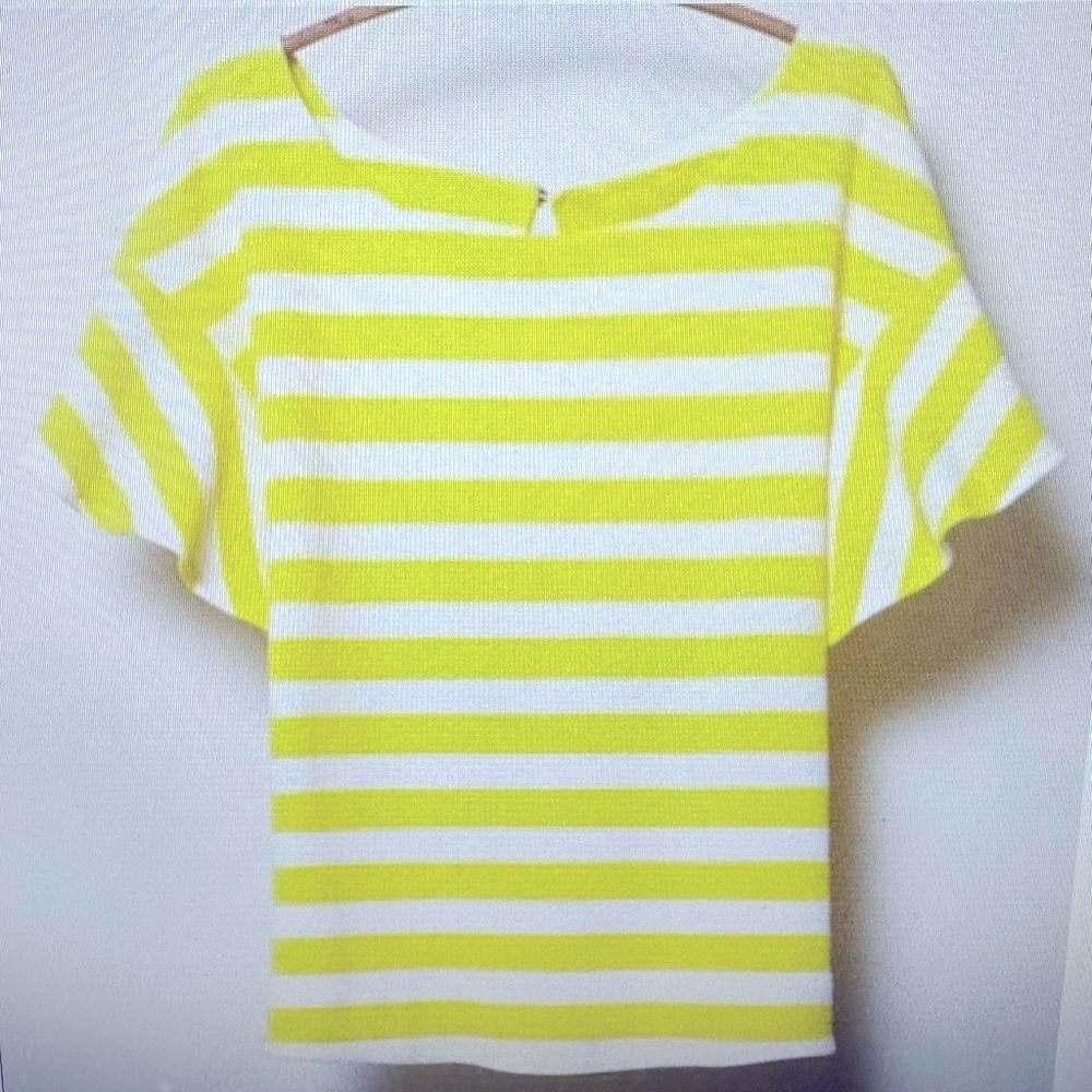 Anthropologie, yellow and white striped flutter sleeve top size large